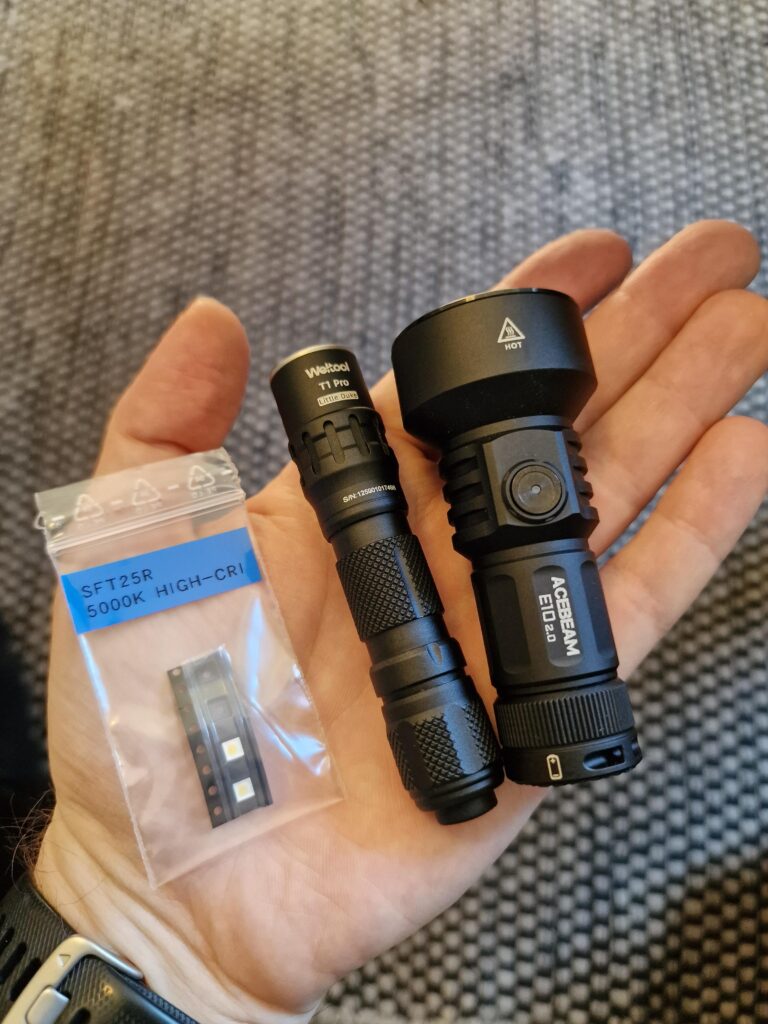 Emitter Swap Data: Acebeam E10 2.0 and Weltool T1Pro V3 get the SFT25R 5000K High-CRI treatment. Lux, Lumens, and Duv compared👇 🔦