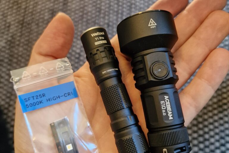 Emitter Swap Data: Acebeam E10 2.0 and Weltool T1Pro V3 get the SFT25R 5000K High-CRI treatment. Lux, Lumens, and Duv compared👇 🔦