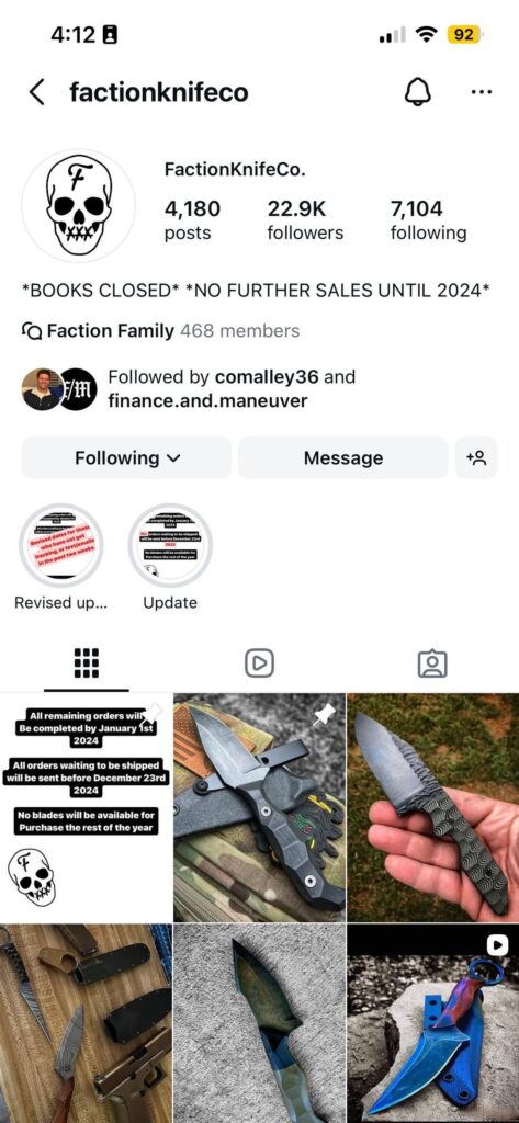 Faction Knife Co is a scam! Dustin Pugh is a thief.