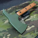 Haven't made a tomahawk in a while! 80CrV2 steel, Highland green Cerakote, RAL 8001 G10 scales