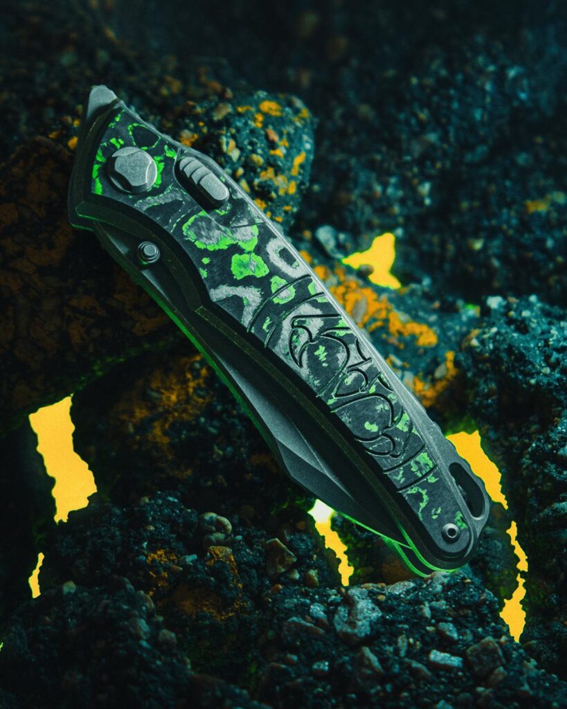 Hawk Knives Talon in M390 with Titanium frame and toxic boss carbon fiber inlays.