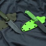 14C28N at 60HRC, G10/Micarta scales, G10 liners and pins, carbon tubes, kydex sheaths. How do you like em?