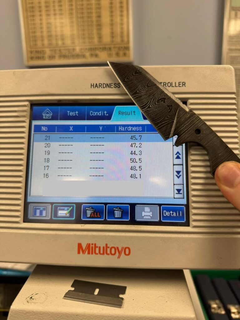 Rockwell Hardness Results 4-3-2026 pt 2. Unsure of possible clad layer, so I’m remaking the post and removing the Civivi damascus.