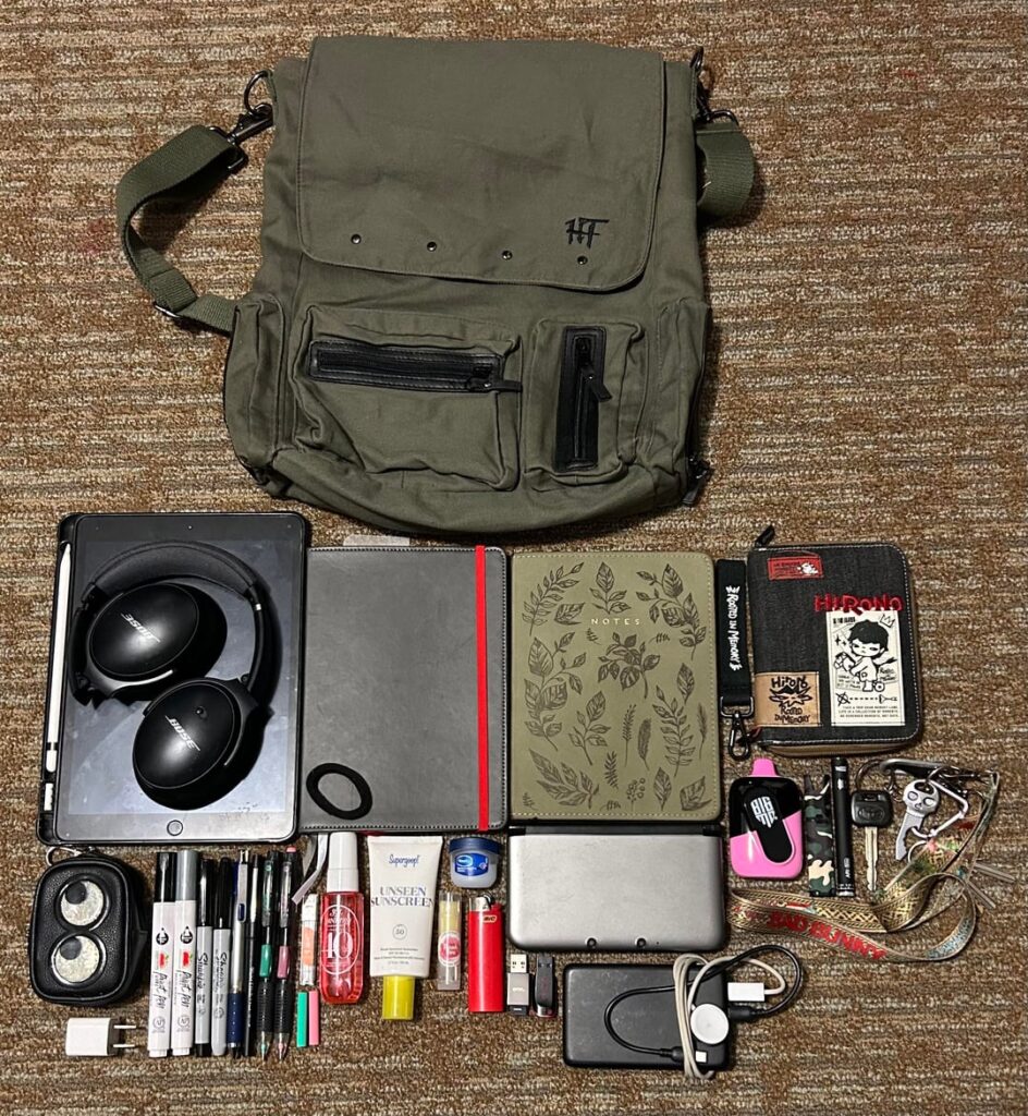 Here’s what’s in my bag! What vibe do I give off?