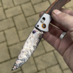 Custom Wild Dragon Damascus blade on a Benchmade Mini Crooked River