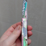 Gundam laser engraved holographic skin for Böker Higonokami