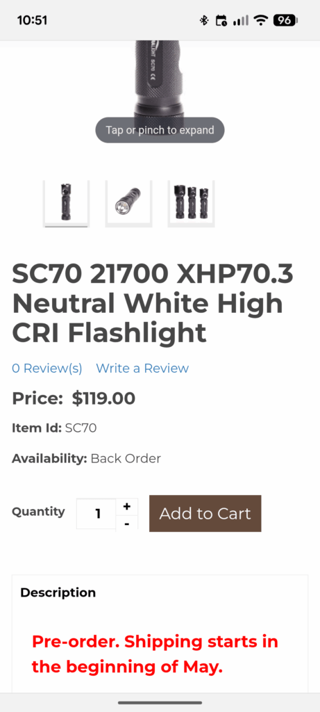 Zebralight sc70 orders are open