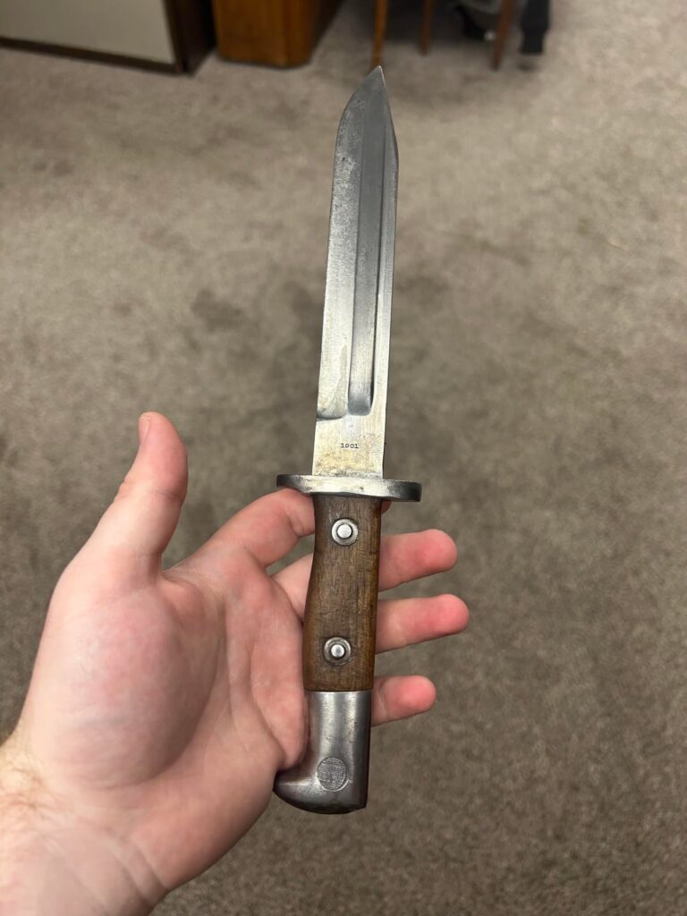 Got myself an interesting one; an M1892 Krag bayonet from 1901 that was converted into a fighting knife. There are apparently several known examples of this conversion, but it doesn’t seem to be known when or by whom it was done but consensus seems to be that it was done during either World War