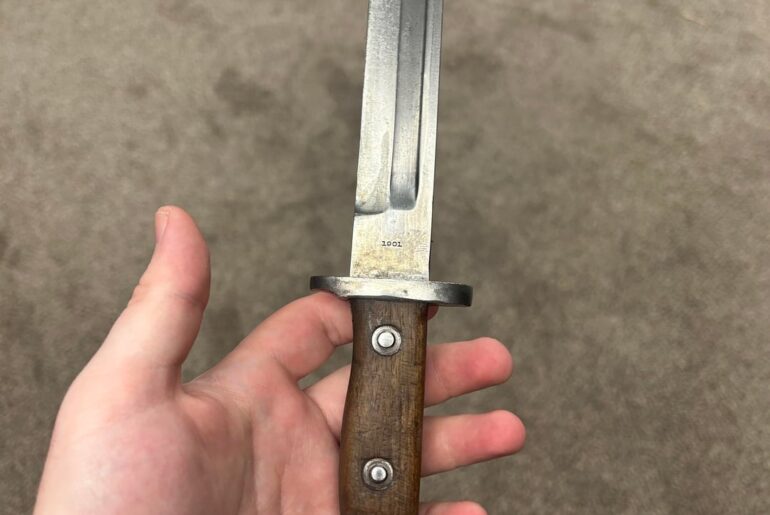 Got myself an interesting one; an M1892 Krag bayonet from 1901 that was converted into a fighting knife. There are apparently several known examples of this conversion, but it doesn’t seem to be known when or by whom it was done but consensus seems to be that it was done during either World War