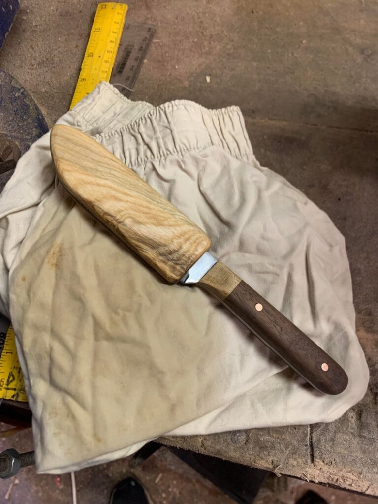 Old File to Knife, oak and teak handle with ash and teak sheath