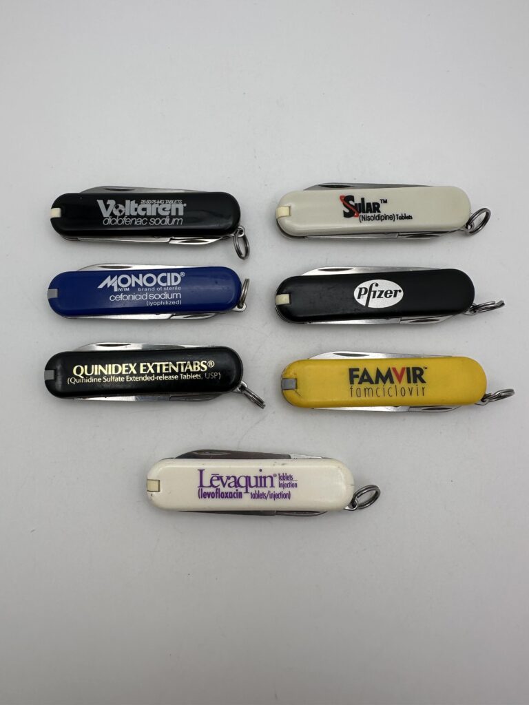 My accumulation of pharmaceutical marketing Swiss Army knives. Imagine if these companies just made drugs cheaper instead of buying custom knives