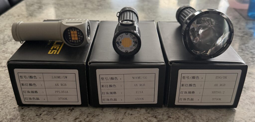 Got my new Fireflies today. Gawd I love these lights. Emitter choices etc in picture. What’s next?