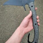 Between knives and axes making I've just finished custom fulltang tool, inspired by kama. Not sure if I can still name it kama, becouse of a lot of mods. One piece of steel, fulltang, Silver twill handle and cerakote coating - Vultur Custom Knives