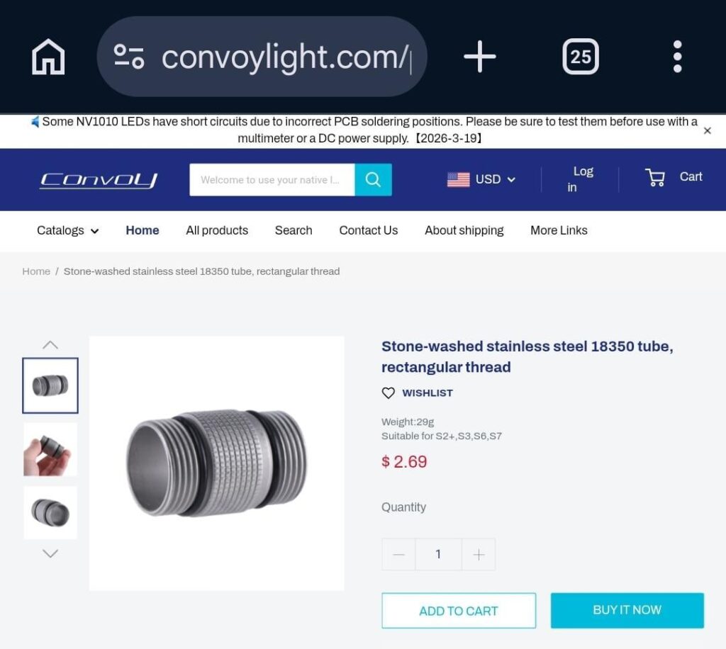 Stainless 18350 short tubes now avalible