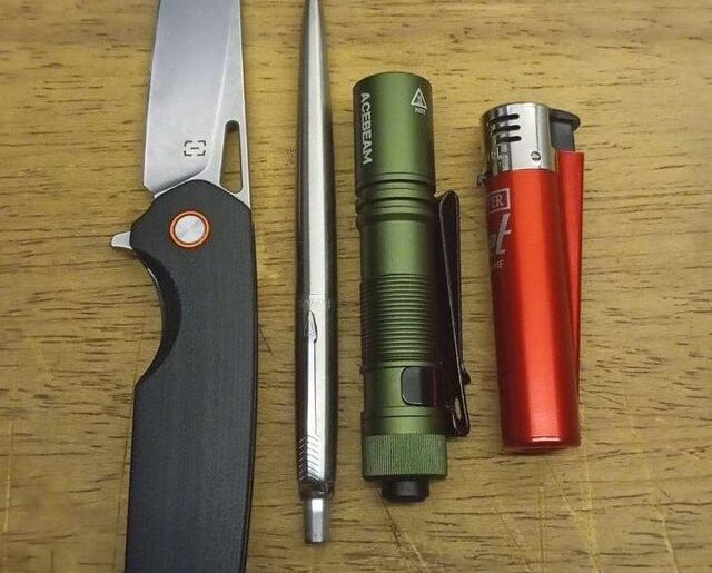 I skipped the notebook for a better flashlight and lighter!