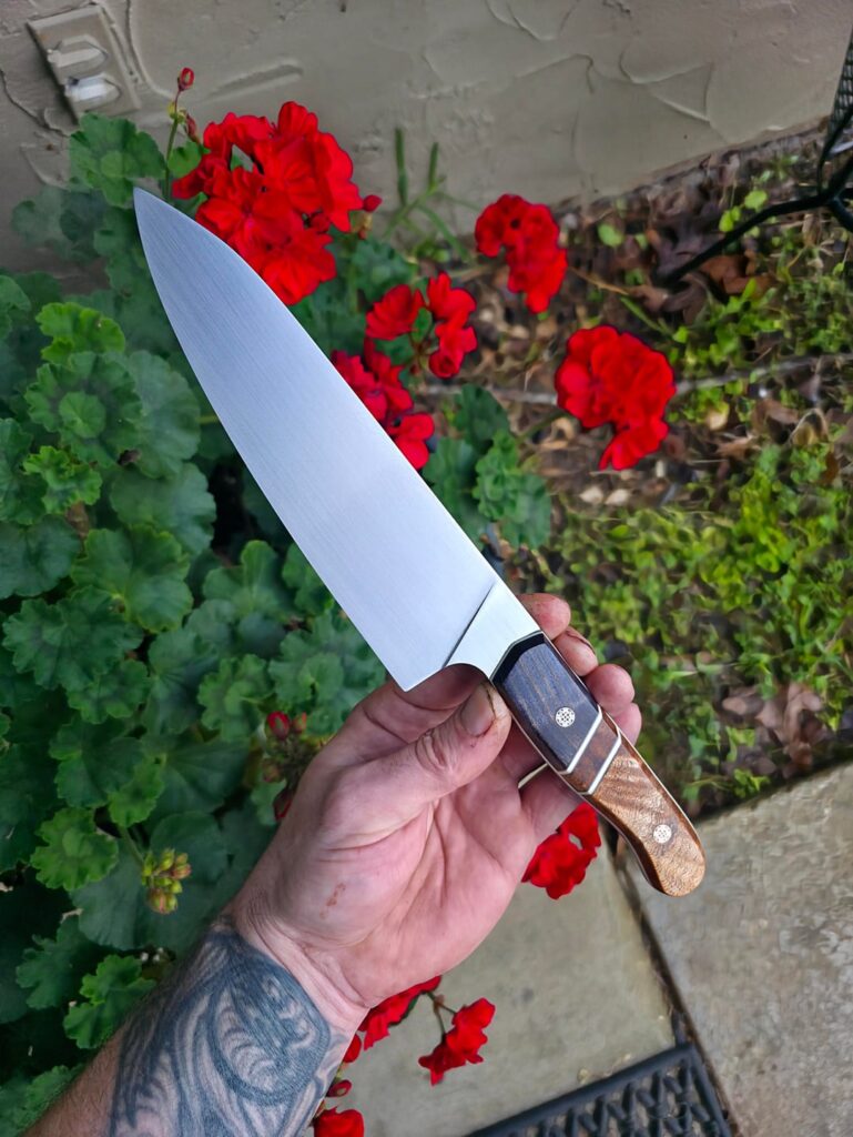 Couple finished up today, 7 inch AEB-L Chef knives with some segmented handles I made👍