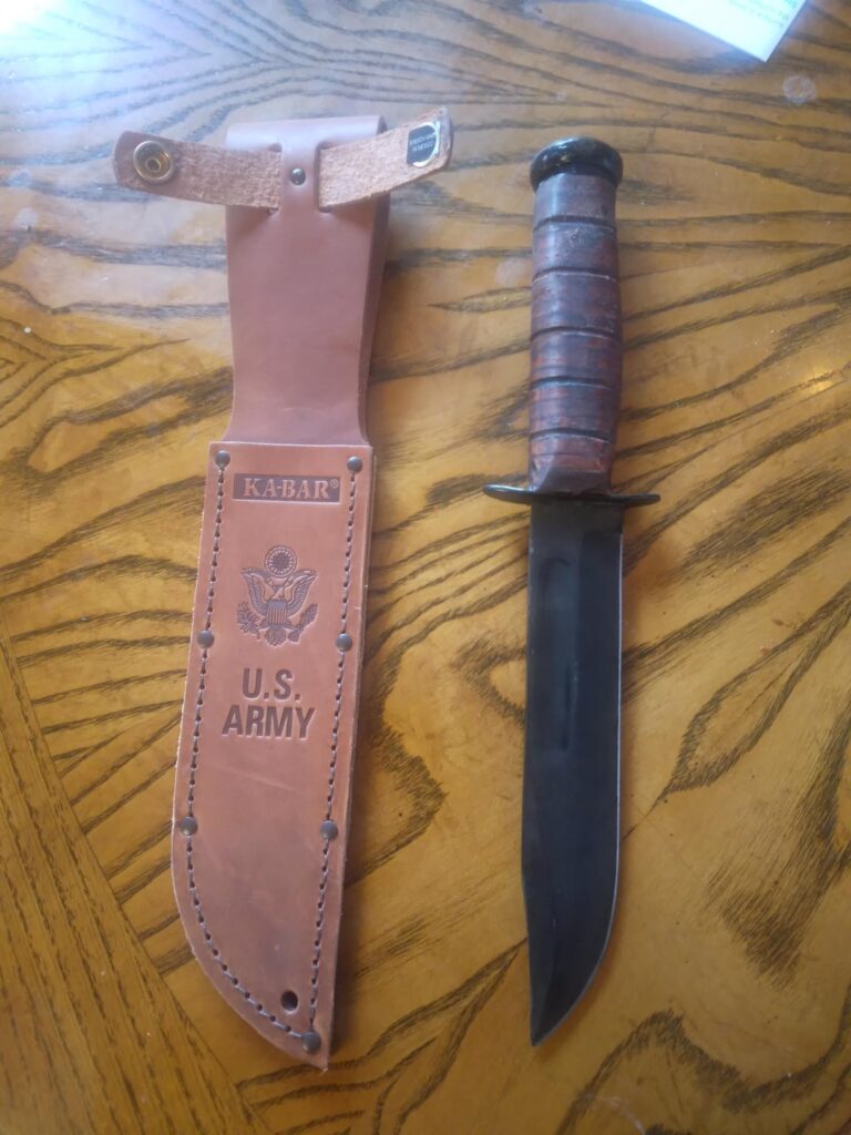 A friend of mine had an old "kbar" that he had inherited from his uncle who carried it in Viet Nam. Somehow between here and there all the guard was replaced, the old stacked leather handle likely dry rotted off and was replaced with cord and wire, and the blade was extremely rusted and stained. I l