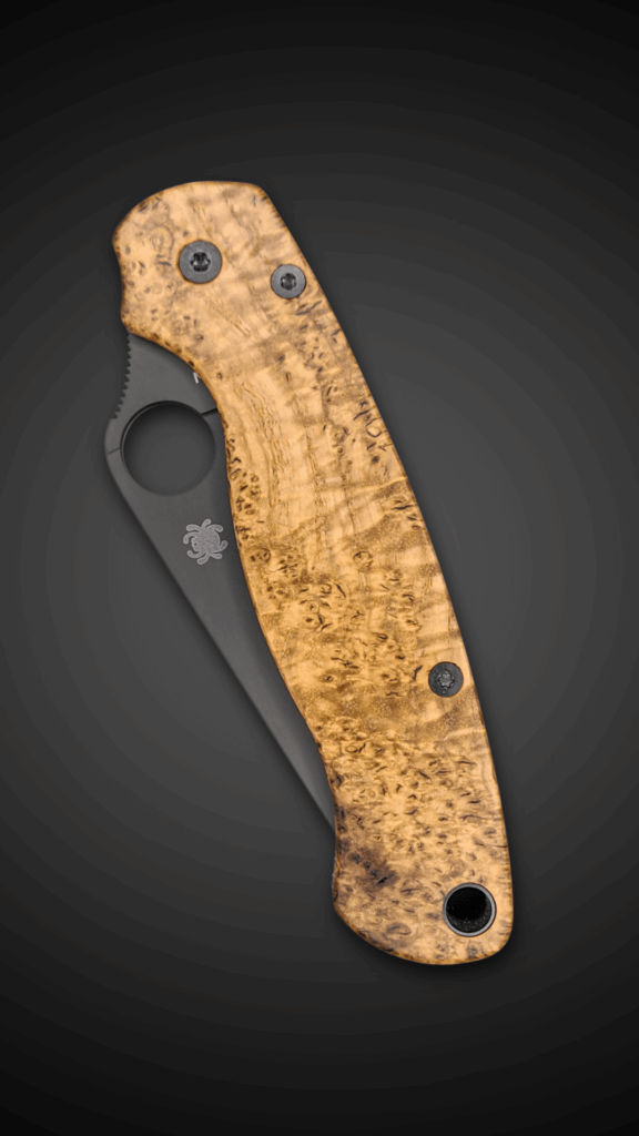 Stabilized ash wood burl on the Spyderco PM2!