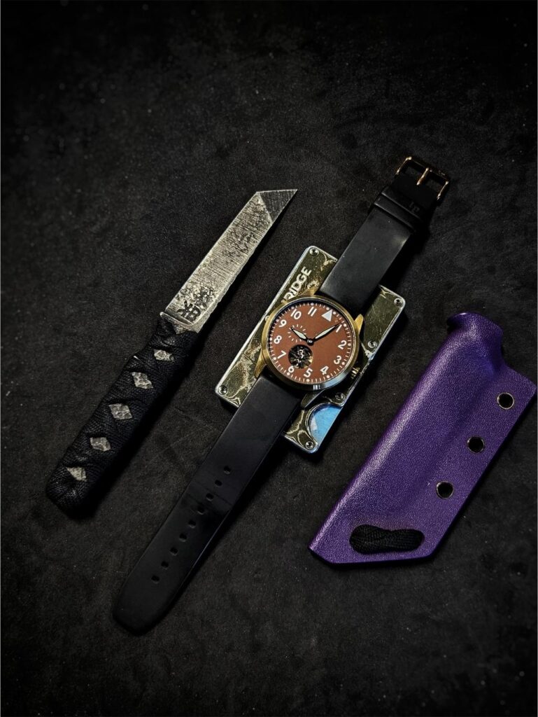 3.5" 80crv2 MKII with a Ito wrap over Knapped finish and my Electro-Apoc blade finish.