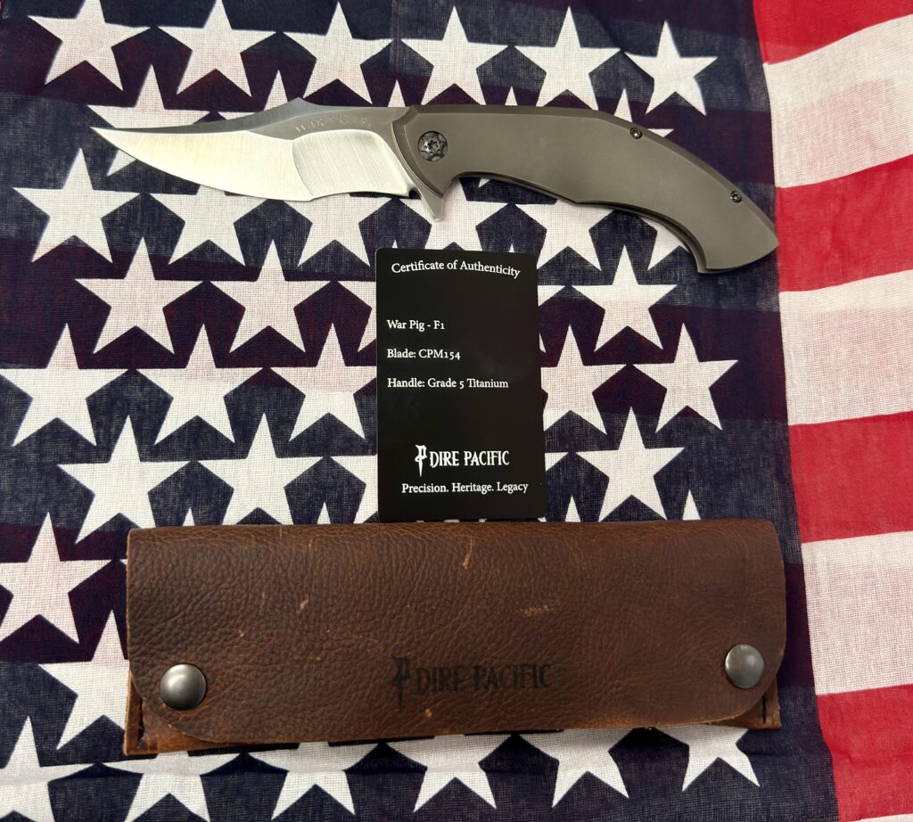NKD! The @direpacific War Pig F1 landed today! It’s a killer of a blade @sethlopezbladeworks these Quick photos in my office better photos coming! SN:001 🇺🇸💥🇺🇸