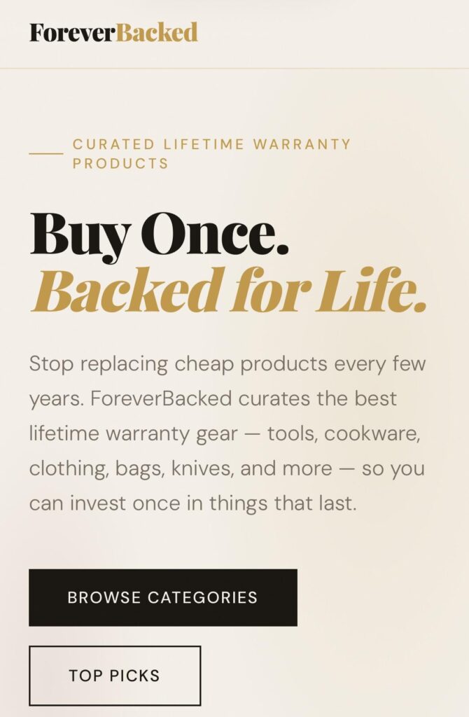 I built a site of EDC gear with verified lifetime warranties: knives, flashlights, wallets, pens (foreverbacked.com)”