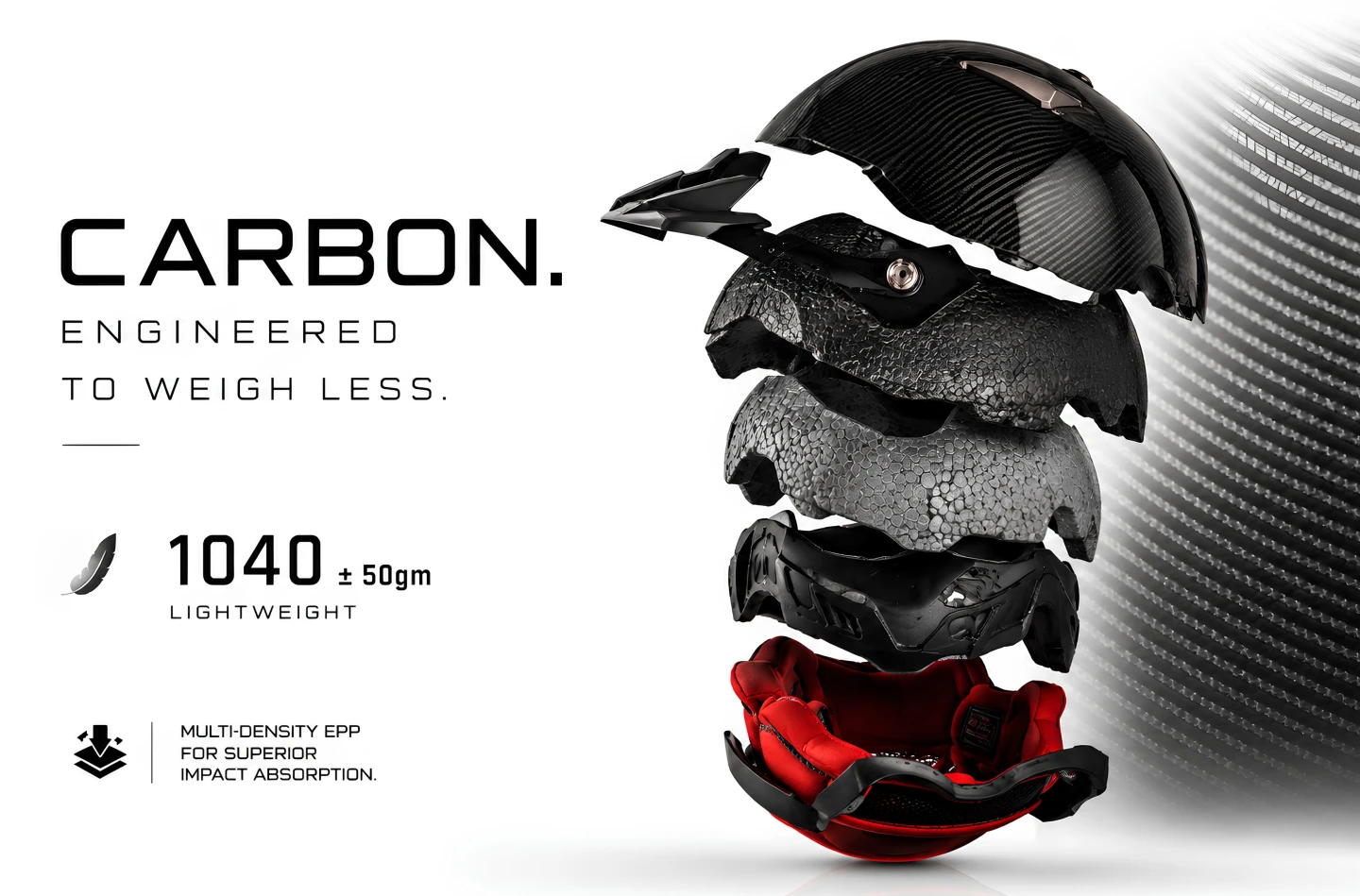 The MX Carbon helmet weighs 1,040 g, give or take