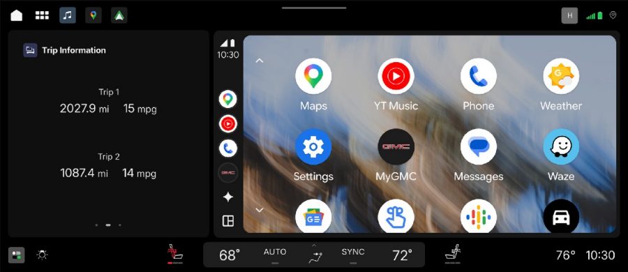 Android Auto split view with native GM apps. Pre-production vehicle shown. GM unveils a new user interface experience for pickup trucks